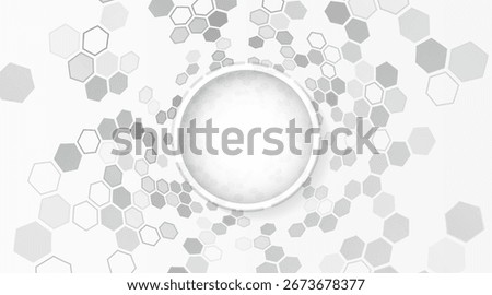 Abstract white background with geometric hexagon pattern and circular frame in the center. Minimalistic and modern design for technology, science, and innovation concepts. For high-tech presentation