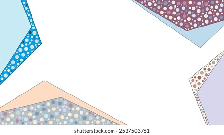 ABSTRACT WHITE BACKGROUND  WITH GEOMETRIC SHAPES TRIANGLE AND DOT ORNAMENT FLAT PASTEL COLORFUL DESIGN VECTOR TEMPLATE FOR WALLPAPER, COVER DESIGN