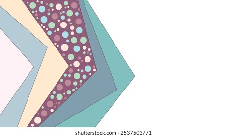 ABSTRACT WHITE BACKGROUND  WITH GEOMETRIC SHAPES TRIANGLE AND DOT ORNAMENT FLAT PASTEL COLORFUL DESIGN VECTOR TEMPLATE FOR WALLPAPER, COVER DESIGN