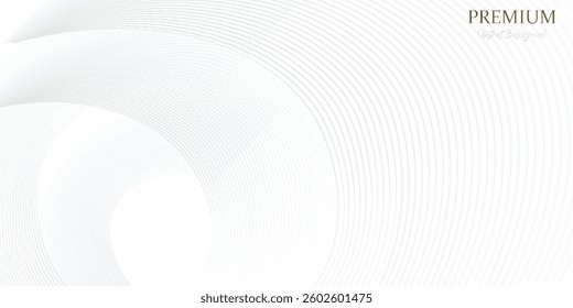 Abstract white background with glowing curved lines. Shiny gray swirl curve lines design. Spiral lines. Geometric oval pattern. Futuristic technology concept. Vector illustration