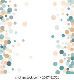 Abstract white background with gold and blue confetti transparent dots. Elements of different size and color. Suitable for backgrounds for greeting cards and posters, New Year's design