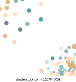 Abstract white background with gold and blue confetti transparent dots. Elements of different size and color. Suitable for backgrounds for greeting cards and posters, New Year's design