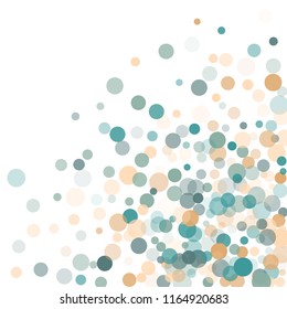 Abstract white background with gold and blue confetti transparent dots. Elements of different size and color. Suitable for backgrounds for greeting cards and posters, New Year's design