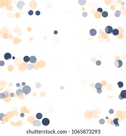 Abstract white background with golden, blue confetti transparent dots. Elements of different size, color, suitable backgrounds greeting cards, posters, new year design