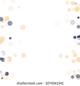 Abstract white background with golden, blue confetti transparent dots. Elements of different size, color, suitable backgrounds greeting cards, posters, new year design