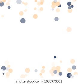 Abstract white background with golden, blue confetti transparent dots. Elements of different size, color, suitable backgrounds greeting cards, posters, new year design