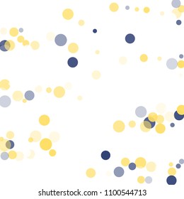 Abstract white background with golden, blue confetti transparent dots. Elements of different size, color, suitable backgrounds greeting cards, posters, new year design