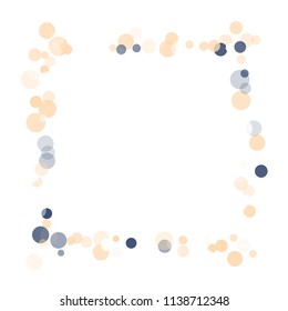 Abstract white background with golden, blue confetti transparent dots. Elements of different size, color, suitable backgrounds greeting cards, posters, new year design