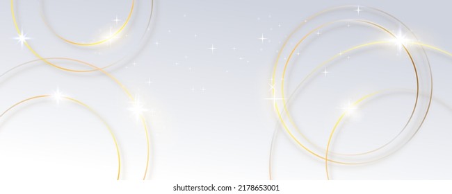 Abstract white background with golden circles lines, vector