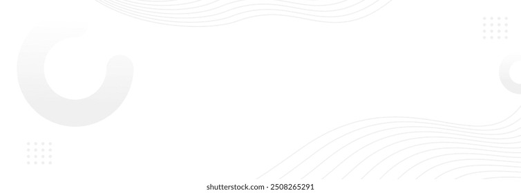 Abstract White Background with Gradient Circles, Wave Lines, and Dot Patterns in Vector Design