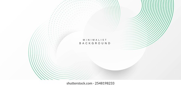 Abstract white background with green circle lines. Digital future technology concept. vector illustration.