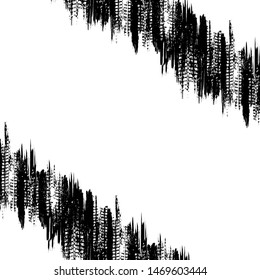Abstract white background with grunge black diagonal lines and tire tracks