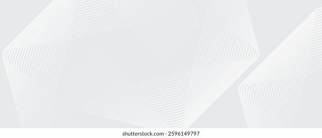 Abstract white background. Hexagon lines pattern. Geometric stripe line art design. Modern shiny blue gradient lines. Linear style. Futuristic technology graphic design.