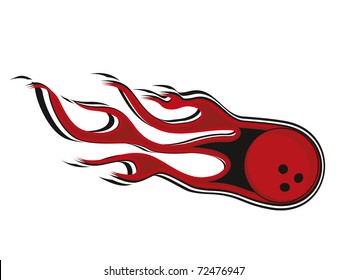 abstract white background with isolated fiery bowling ball, vector illustartion