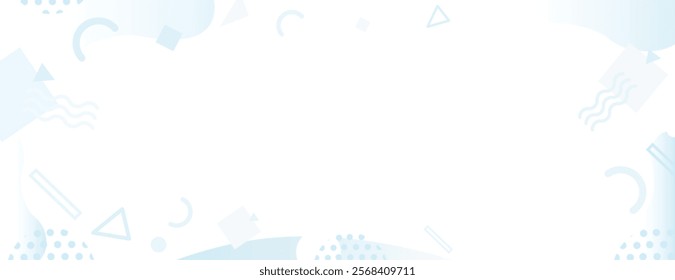 Abstract white background with light blue geometric shapes. The background is minimalistic with a smooth white texture and blue accents. Memphis pattern frame background. White background vector.