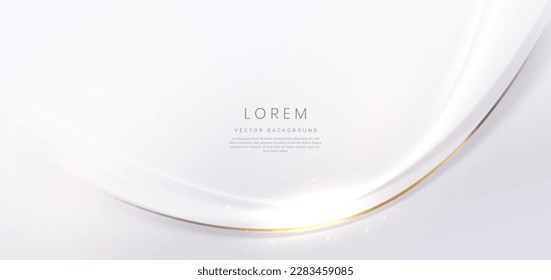 Abstract white background light gold shape with gold lines curved  with copy space for text. Luxury style template design. Vector illustration