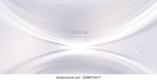 Abstract white background light gold shape with gold lines curved  with copy space for text. Luxury style template design. Vector illustration