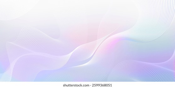 Abstract White Background with Pearl Waves. Blue, Pink, Purple, Silver and Gray Minimal Pattern with Line Texture. Elegant Light Gradient