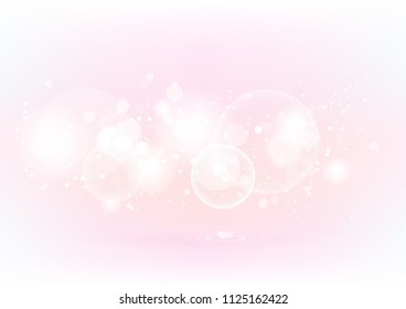 Abstract white background, petals scatter and stars scatter sparkle, romantic concept pink pastel vector illustration