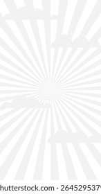 Abstract White Background With Radiating Grey Sunburst Lines And Soft Cloud Shapes. Minimal Template For Story And Social Media Design. Vector illustration