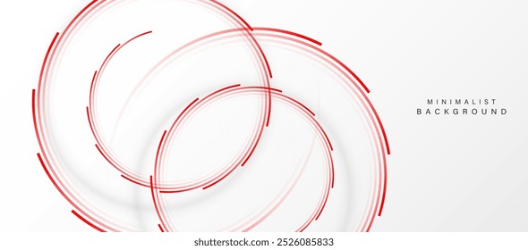 Abstractas fondo blanco con líneas circulares rojas. Concepto de tecnología de futuro digital. Ilustración vectorial.