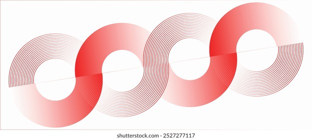 Abstractas fondo blanco con líneas circulares rojas. Concepto de tecnología de futuro digital. Ilustración vectorial.