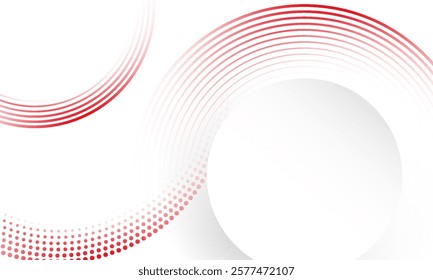Abstract white background with red circle lines and red circle dots. The concept of digital future technology. Vector illustration.