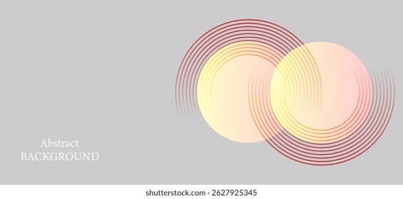 Abstract white background with red circle lines. Arranged in an orderly and complex manner to create a sense of independent movement or continuity.