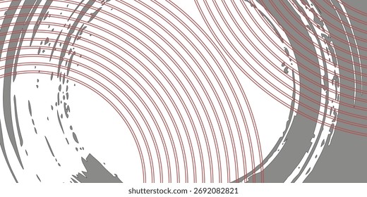 Abstrakter weißer Hintergrund mit roten Kreislinien. Digitales Zukunftstechnologie-Konzept.