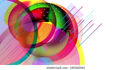 Abstract white background round neon composition. Futuristic concept elements color banner geometric purple gradient in the style minimalism