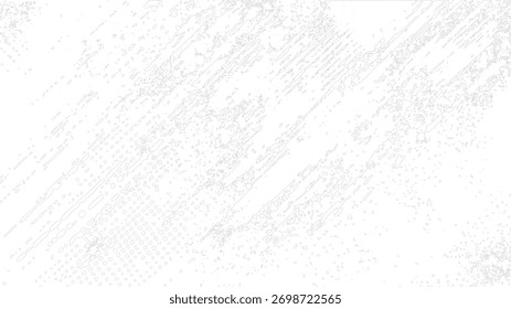 Abstract white background with scattered irregular grey outlines and circular shapes in diagonal patterns