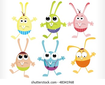 abstract white background with set of cartoon eggs