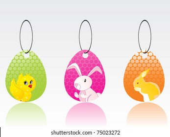 abstract white background with set of three easter tags, vector illustration