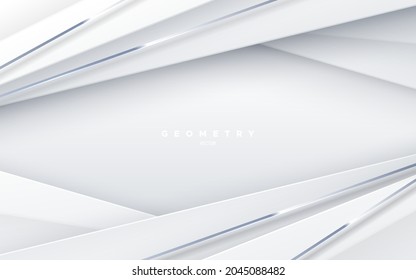 Abstract White Background With Silver Stripes. Vector Illustration. Geometric Backdrop. White Paper Layers And Steel Strings. Slanted Shapes. Business Presentation Template. Minimalist Decoration