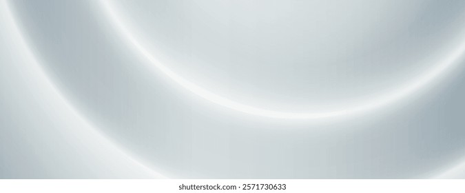 Abstract white background with smooth, curved lines. The white background has a soft, glowing texture, creating a serene atmosphere. Gradient neon background vector. Gray background.