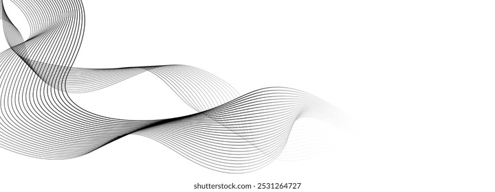 Abstract White Background with Smooth Flowing Black Lines.  Dynamic waves. vector illustration.