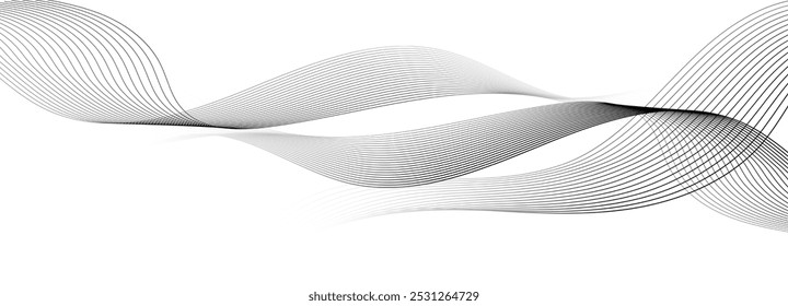 Abstract White Background with Smooth Flowing Black Lines.  Dynamic waves. vector illustration.