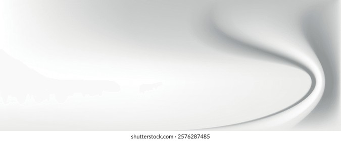 Abstract white background with smooth, flowing curves. The white background has a soft, gradient texture creating a serene atmosphere. Minimal abstract gradient curve vector background