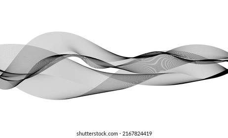 Abstract white background with smooth wavy lines. Design elements with dynamic stripes. Flowing black line art. Vector illustration