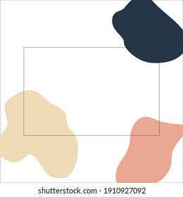 Resumen del espacio de fondo blanco con marco negro para el texto. Resumen de puntos azules, rosas, beige sobre un fondo blanco. Vector. Cita el diseño de información de texto. Plantilla para historias y posts en redes sociales.