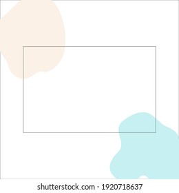 Abstract white background space with black frame for text. Abstract blue, beige spots on a white background. Vector. Quote text info design. Template for social networks stories and posts.