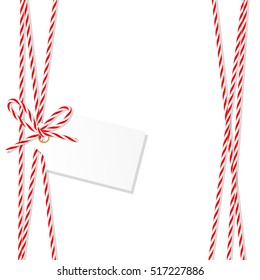 Abstract White Background With Tag Label Tied Up With Red Rope Bakers Twine Bow And Ribbons