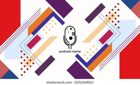 ABSTRATO BRANCO FUNDO MODELO PODCAST MICROFONE PLANO AZUL LARANJA ROXO COR FORMAS DIAGONAIS DESIGN VETOR. BOM PARA DESIGN DE CAPA, BANNER, WEB, MÍDIA SOCIAL