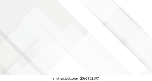 Abstract white background with texture pattern, layered geometric triangle shapes, white and grey glossy squares, abstract tech banner design. Graphic design element stripes concept