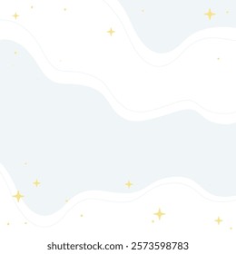Abstract White Background With Wavy Lines and Sparkling Stars, Square Vector Design. Perfect for design projects requiring a calming, minimalist aesthetic.