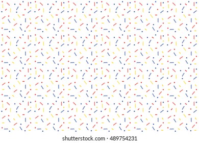 Abstract white background with zigzags and squares. Vector seamless pattern with geometric figures. Hipster fill. Color image. Holiday composition. Multipurpose backdrop. blank for holidays.Horizontal