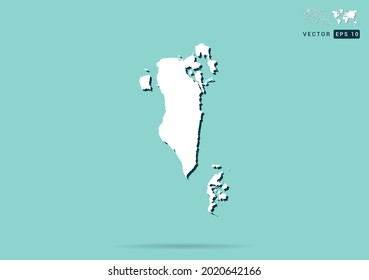 Resumen de mapa blanco de Bahréin y sombra negra sobre el vector de fondo verde.