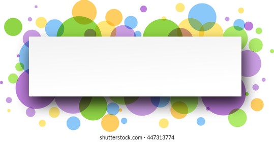 Abstract white banner with color bubbles. Vector paper illustration.