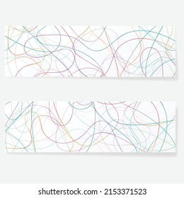 Abstract white banners set with different scribble lines pattern. Gradient colorful lines wallpaper for children draind example