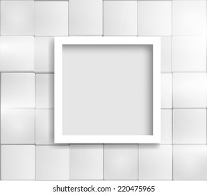 Abstract White Bathroom Tile Wall Background and  White Modern Border Frame with Space for a Mirror. Vector Illustration